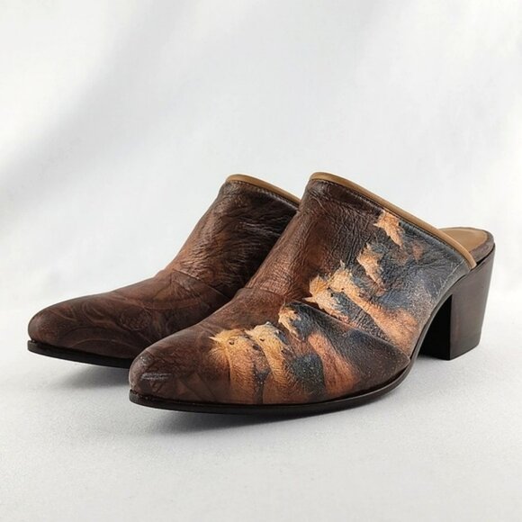 Icon Women's Leather Tan Wearable Art Western Horses Heeled Mules Shoes Size 7 - Picture 4 of 16